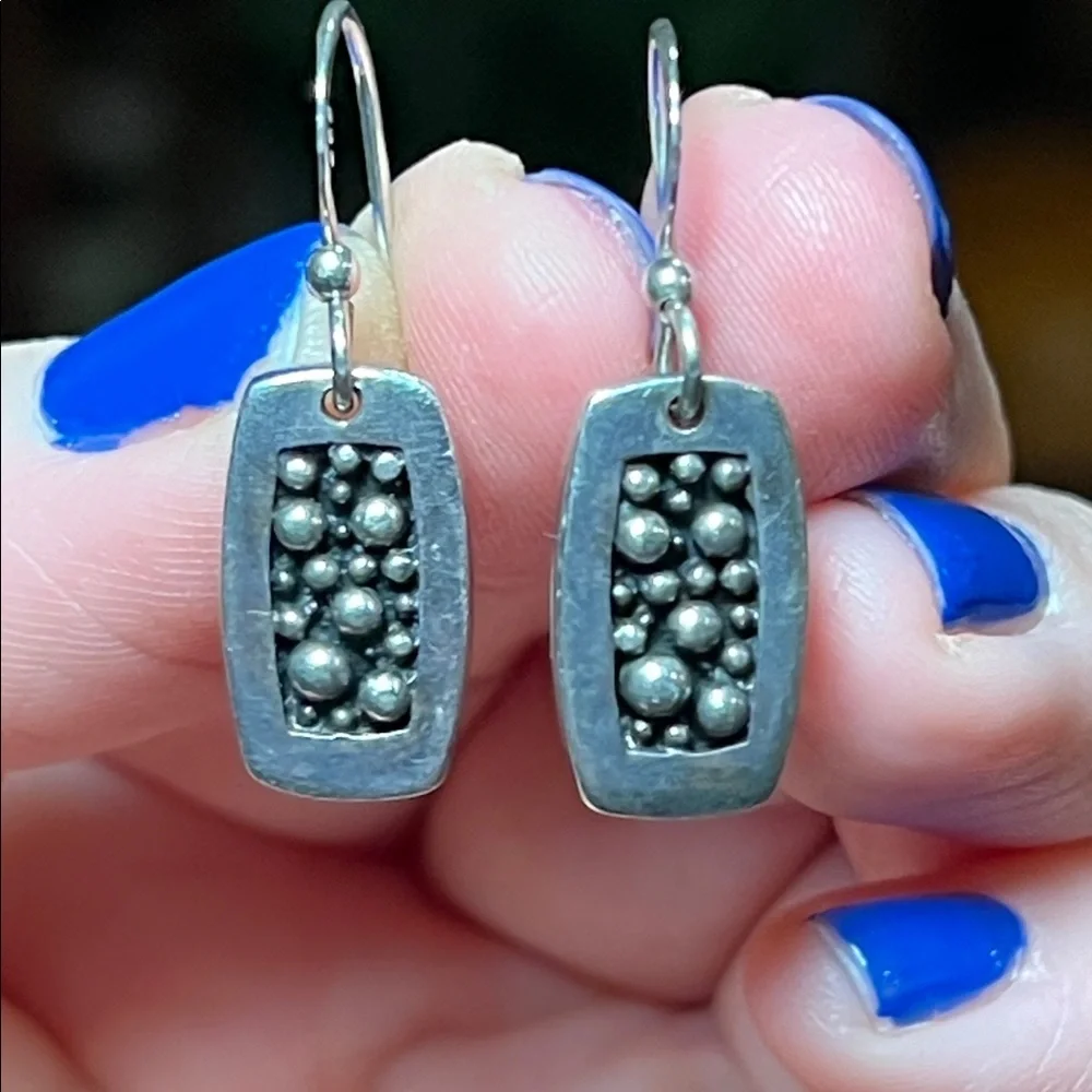 Vintage Modernist Caviar Balls Dots Sterling Silver 925 Dangle Earrings